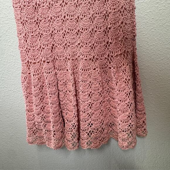 Vintage J.M. Pink Hand Crochet Blush Pink Dress and Cardigan Sz Large - Picture 2 of 16